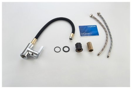 Смеситель Ledeme L4898-10 для кухонной мойки, чёрный+золото+хром 