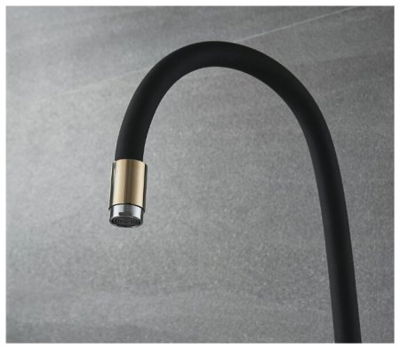 Смеситель Ledeme L4898-10 для кухонной мойки, чёрный+золото+хром 