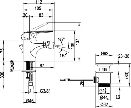 Смеситель Villeroy & Boch O.novo Start TVB10520111061 для биде 