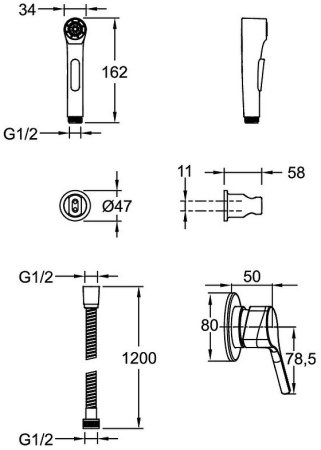 Гигиенический душ со смесителем Jacob Delafon Elate E24610-CP Хром 