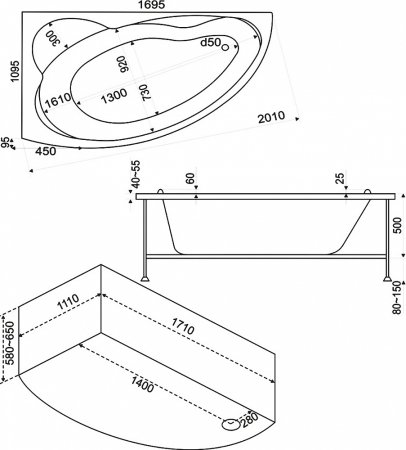 Акриловая ванна Bas Лагуна 170x110 см L 