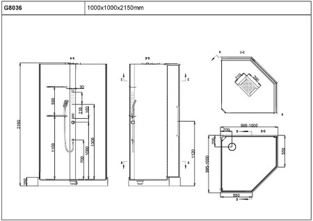 Душевая кабина Black&White Galaxy G8036 100x100 8036000 с гидромассажем 