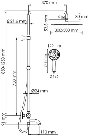 Душевая система WasserKRAFT A188.261.207.PG Thermo с термостатом Золото 