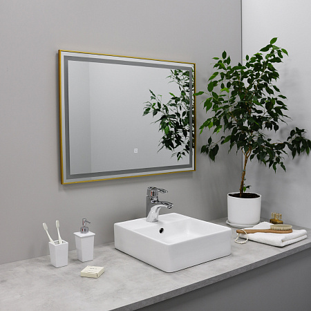 Зеркало Fixsen FX-2100G с подсветкой LED, прямоугольное 100х80см, цвет рамы золото-сатин 