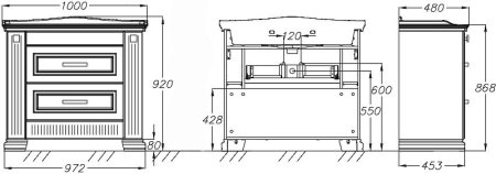 Тумба под раковину Opadiris Оникс 100 00-00003527 Белая глянцевая с серебряной патиной 