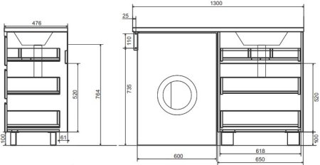 Тумба с раковиной Эстет Dallas Luxe 130 напольная, 3 ящика, R 