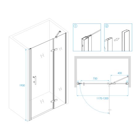 Душевая дверь в нишу RGW Passage PA-07B R 120х195 профиль черный, стекло прозрачное 