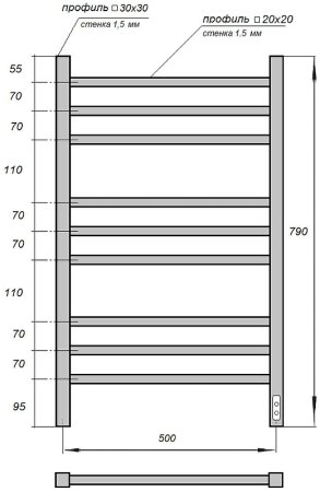Электрический полотенцесушитель Point Вега PN71858W П9 500x800 диммер справа Белый 