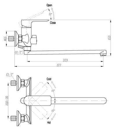 Смеситель Triton Панама 16307AW-D125 универсальный 
