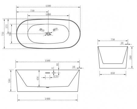 Акриловая ванна ABBER AB9368-1.5 