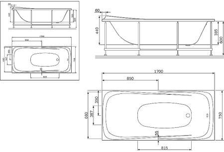 Акриловая ванна AM.PM Sensation 170x75 без гидромассажа 