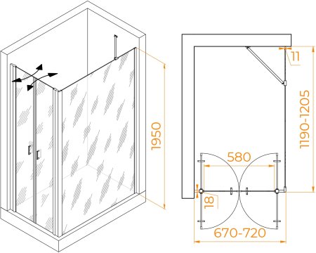 Душевой уголок RGW PA-144 (PA-104+Z-050-2+O-204) 700x1200 