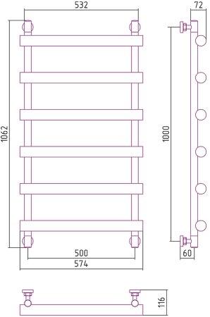 Водяной полотенцесушитель Сунержа Атлант 1000x500 17-0226-1050 Черный 