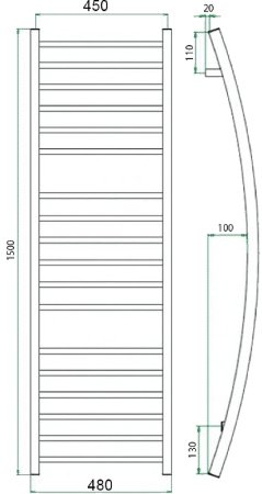 Водяной полотенцесушитель Grota Primo 480х1500 Хром 