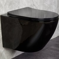 Унитаз CeramaLux 2197B-18 подвесной Черный глянцевый с сиденьем Микролифт Унитаз CeramaLux 2197B-18 подвесной Черный глянцевый с сиденьем Микролифт