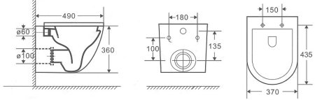 Унитаз CeramaLux 2197B-18 подвесной Черный глянцевый с сиденьем Микролифт 