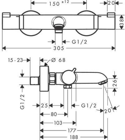 Смеситель для ванны Hansgrohe Ecostat Comfort 13114670 с термостатом Черный матовый 