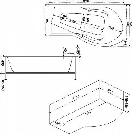 Акриловая ванна Bas Капри 170x80 см R 