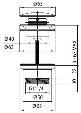 Донный клапан Bossini Z000301.073 click-clack Черный матовый 