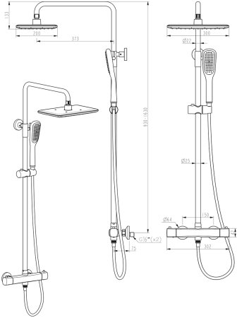 Смеситель для душа Lemark Ursus термостатический с регулируемой высотой штанги и лейкой верхнего душа «Тропический дождь» (LM7270BL) 