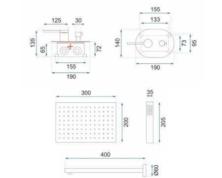 Душевой комплект 300х200 мм Rea Oval REA-P8466 