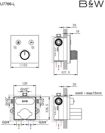 Душевая система Black&White Universe U7766 7766U с термостатом Хром 