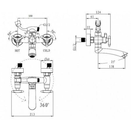 Смеситель для ванны Kaiser Trio 57122 Хром 
