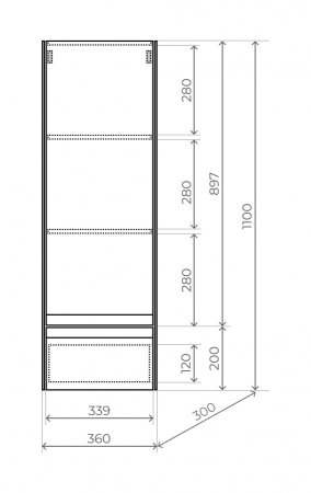 Пенал "ЛИМА" 36, подвесной, 1 ящик, PLUS, эмаль, белый матовый 