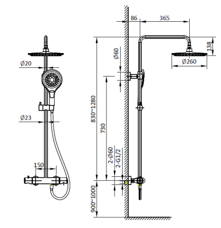 Душевая система с термостатом AltroBagno Squalo 03.01 Cr хром 
