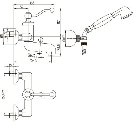 Смеситель для ванны Paini Duomo 88F3105KM Старая бронза 