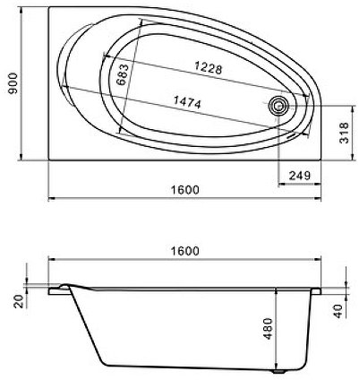 Акриловая ванна Roca Corfu 160x90 R 248574000 без гидромассажа 
