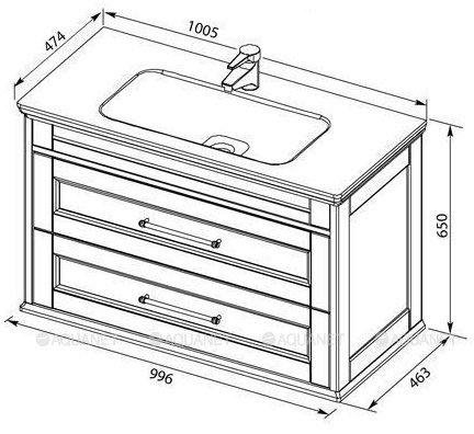 Тумба с раковиной Aquanet Бостон М 100 белый (лит. мрамор) 