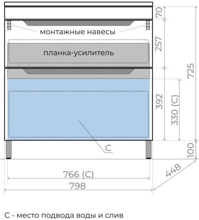 Тумба напольная Style Line "Остин" под раковину Фортуна 80 2 ящ графит эмаль PLUS 