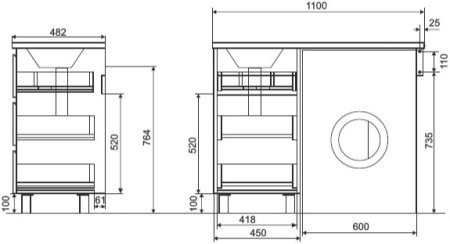 Тумба с раковиной Эстет Dallas Luxe 110 напольная, 3 ящика, L 