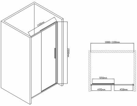 Душевая дверь Vincea Slim-U 110 VDS-2SU110CL профиль Хром стекло прозрачное 
