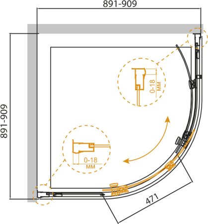 Душевой уголок Cezares Pratico R 1 90 C Cr + душевой трап 