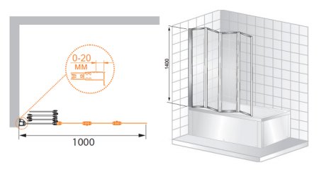 Шторка на ванну Cezares Pratico V4 100/140 C Cr 