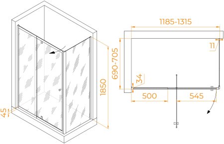 Душевой уголок RGW PA-44 (PA-02 + Z-050-1) 1200x700 