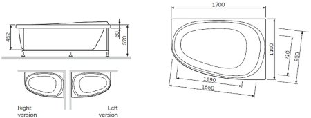 Акриловая ванна AM.PM Sensation 170x110 R без гидромассажа 