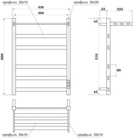 Полотенцесушитель электрический APEXTERMO Terra TR01164BM 600x400 с полкой, черный матовый 
