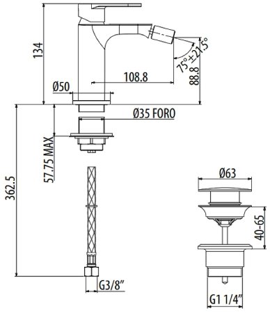 Смеситель для биде Gattoni H2Omix7000 7005070C0 Хром 