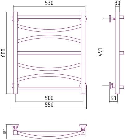Водяной полотенцесушитель Сунержа Ажур 600х500 00-0255-6050 Хром 