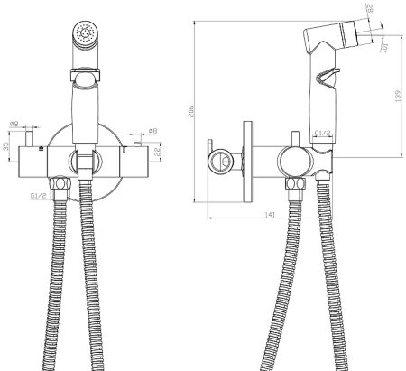 Гигиенический душ со смесителем Rossinka X25-58 с термостатом Хром 