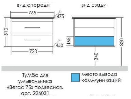 Тумба Санта Вегас 75 подвесная с умывальником Оскар 75 