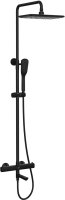 Смеситель для ванны и душа Lemark Ursus термостатический с регулируемой высотой штанги и лейкой верхнего душа «Тропический дождь» (LM7272BL)