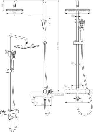 Смеситель для ванны и душа Lemark Ursus термостатический с регулируемой высотой штанги и лейкой верхнего душа «Тропический дождь» (LM7272BL) 