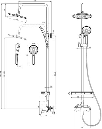 Смеситель Lemark Ortus для душа с регулируемой высотой штанги и верхней душевой лейкой Тропический дождь" (LM11360C)" 