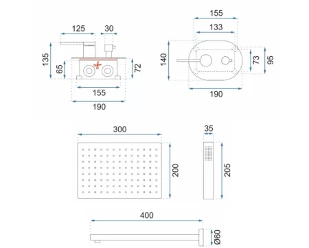Душевой комплект 300х200 мм Rea Oval REA-P8415 