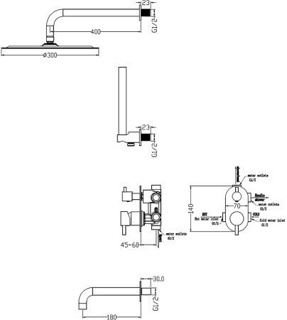 Душевая система Boheme Uno 464-2-G Золото 