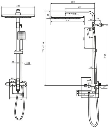 Душевая система WesnaArt Kubus KUB13-314Black Черная матовая 